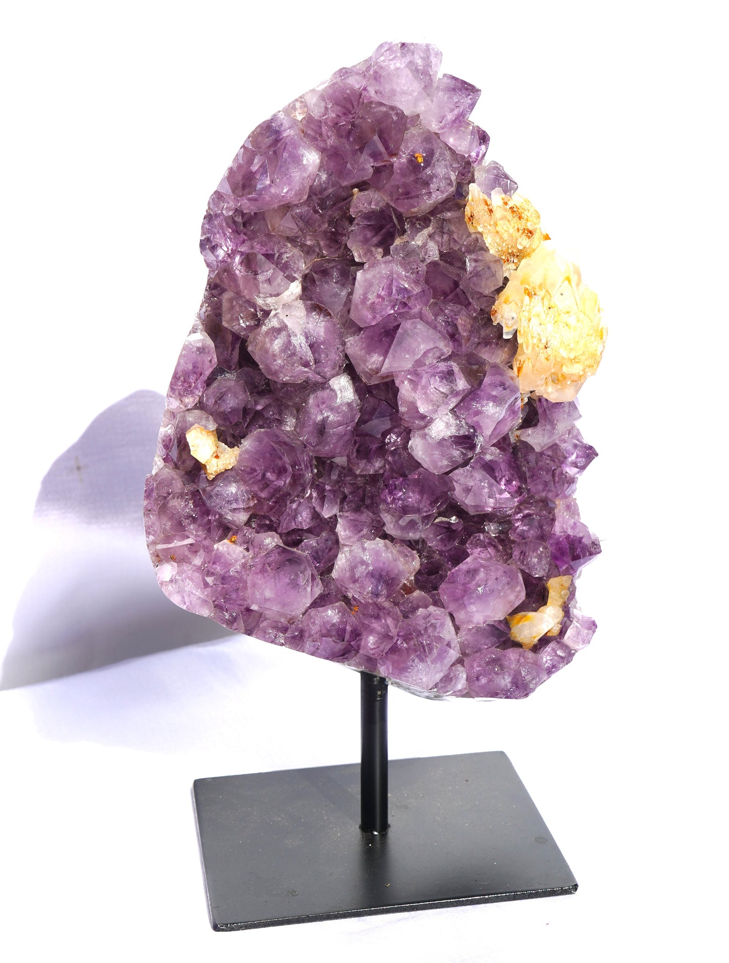 Amethyst Cluster with Calcite On Metal Stand