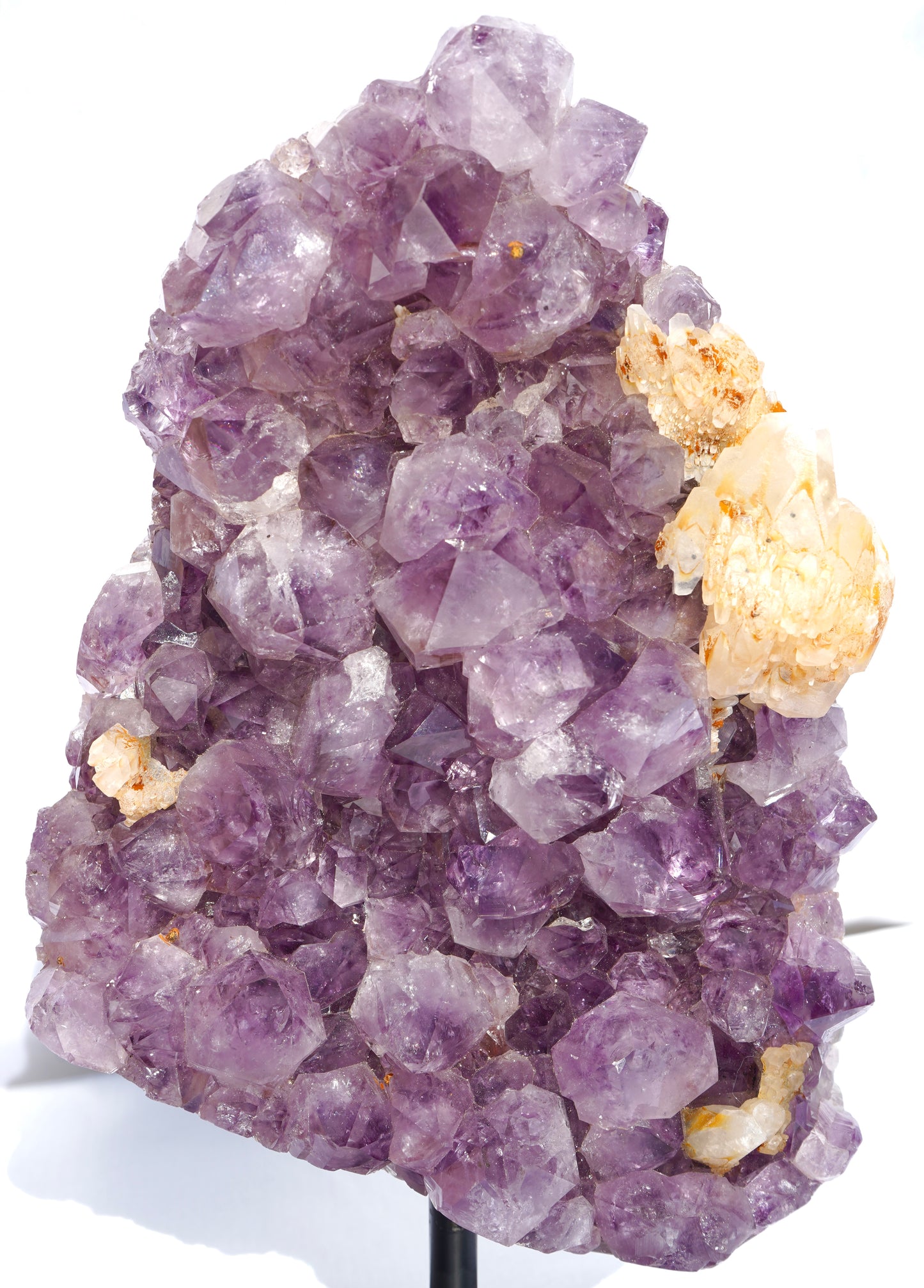Amethyst Cluster with Calcite On Metal Stand