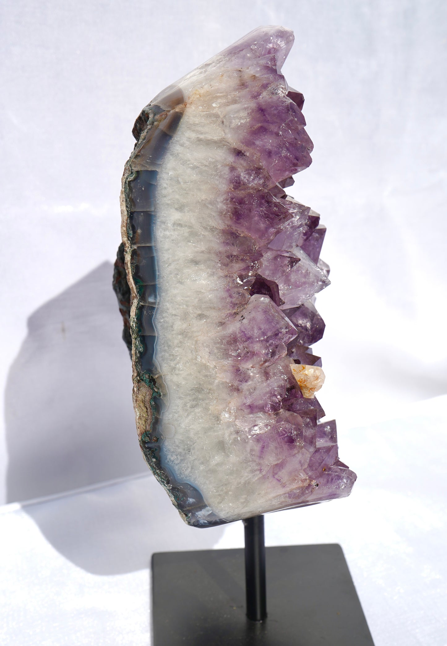 Amethyst Cluster with Calcite On Metal Stand