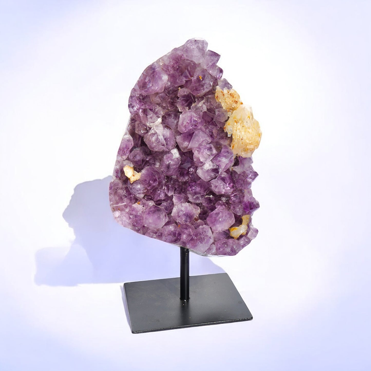 Amethyst Cluster with Calcite On Metal Stand