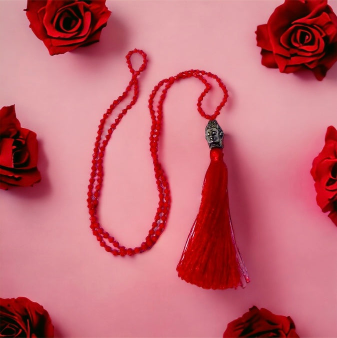 Crystal Buddha Tassel Necklace