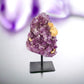 Amethyst Cluster with Calcite On Metal Stand