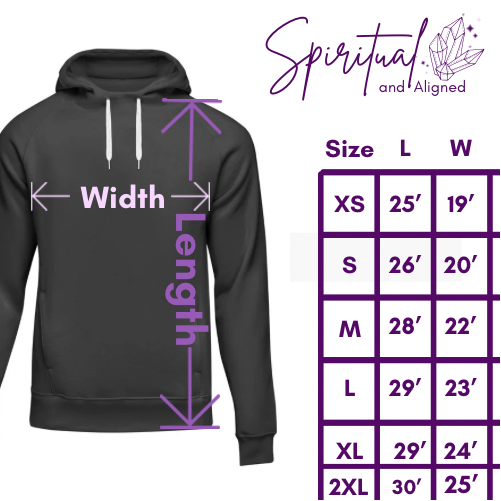 'Manifest it' Hoodie Spirit Quartz Size Chart - Spiritual and Aligned