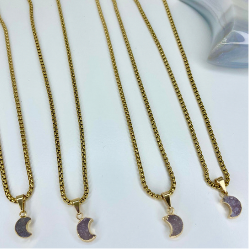 Druzy Crescent Moon necklace