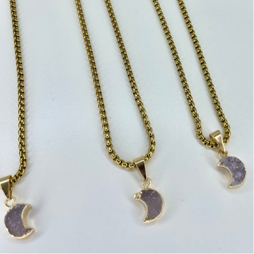 Druzy Crescent Moon necklace